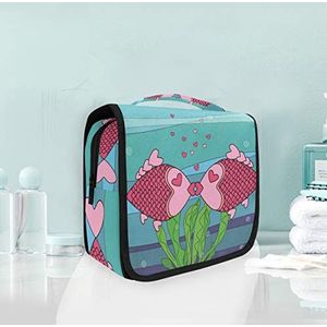 Hangende opvouwbare toilettas cartoon vis liefde make-up reizen organizer tassen case voor vrouwen meisjes badkamer