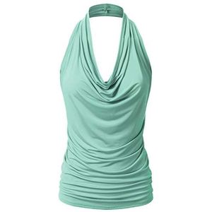 EIMIN Dames Casual Halter Hals Gedrapeerd Voorkant Sexy Backless Tank Top (S-3XL), Ett006_mint, L