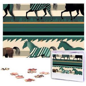 KHiry Puzzels 1000 stuks gepersonaliseerde legpuzzels paard strepen patroon foto puzzel uitdagende foto puzzel voor volwassenen Personaliz Jigsaw met opbergtas (74,9 cm x 50 cm)