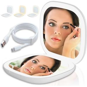 Molbory Mini led-zakspiegel, cosmeticaspiegel met 1 ×/5 × vergroting, draagbare make-upspiegel met verlichting, oplaadbare make-upspiegel, inklapbare reisspiegel voor meisjes, aanraaksensor