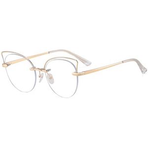 moomoobird Rimless Bril voor Vrouwen Cat Eye Bril Montuur Mode Bril Metaal Heldere Lens, Goud met helder, Large