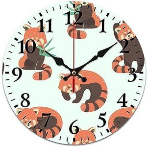 Rode panda-wandklok, stil, niet-tikkend, werkt op batterijen, gemakkelijk te lezen klok voor thuiskantoor, woonkamerdecoratie