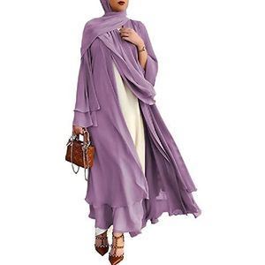 RUIG Moslim Gebed Chiffon Open Jurk Abaya Dubai Turkije Islam Kaftan Islamitische Ramadan Eid Mubarak Damesbadjas met Hijab XXL Paars