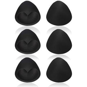 UILYNIU 3 paar BH-pads, afneembare push-up sportbeha BH-pads inzetstukken, cups vervangingen, comfortabele ademende beha-vulling, driehoekige ademende beha voor bikinitop, badpak (zwart), Zwart, one