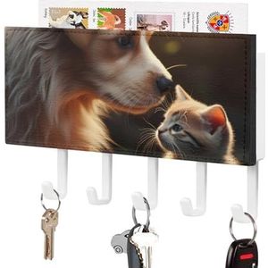 Leuke Kat En Hond Dier Sleutelhouder Voor Muur Sleutelhangers Organizer Wandmontage Sleutelrek Met 5 Haken