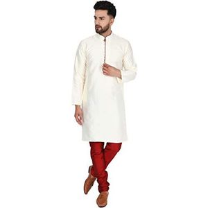 SKAVIJ Kurta Pyjama 2-Delig - Feestjurk - Kostuum voor Heren Gebroken Wit XL