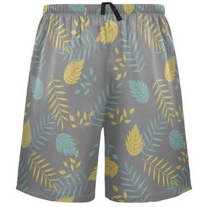 LI ZHI XIN Herenpyjamabroek, korte pyjamabroek, zomer casual shorts, elastische tailleband met trekkoord, rechte losse pasvorm met 2 zakken, S-XXL tropische boombladeren, Meerkleurig, S