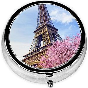 Parijs Toren Gedrukt Pil Doos 3 Component Mini Kleine Pil Case Leuke Pil Organizer Draagbare Ronde Pil Container Houder om Vitaminen Medicatie vast te houden