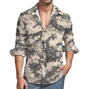 Brown Desert Digital Camouflage Heren Button Down Shirt Lange Mouw V-hals Shirt Casual Regular Fit Tops