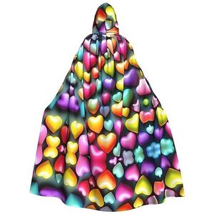 FRESQA Kleurrijke Regenboog Harten Unisex Hooded Lange Polyester Cape,Cosplay Kostuums Kerstfeest Vampieren Mantel