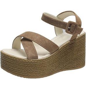 Elegante Damessandalen Met Gesp Zomerse Platformsandalen Met Sleehak Suède Peeptoe-pantoffels Retro Romeinse Sandalen Vrije Tijd Bohemen Strandschoenen(Khaki,39 EU)