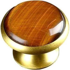 Meubilair kast kristal ard lade handvat trekken 1pcs Massief Messing Paddestoel Knop Handvat 1 Stuks Ronde Kristal Agaat Quartz Tijgeroog Inlay Hard 30Mm Diameter(Amber,30cm)