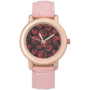 Mexicaanse Abstracte Rode Cirkel Vrouwen Lederen Band Elegante Dame Horloges Casual Band Drie-Hand Horloge