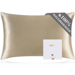 ZIMASILK Zijden Kussensloop 100% Moerbeizijde voor Haar & Huid, Dubbelzijdig 19 Momme 6A Kwaliteit, Zacht & Glad, 600 Dradendichtheid, Met Verborgen Rits, 1 Stuk，Taupe, 40 x 80 cm
