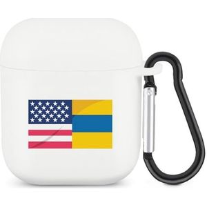 Oekraïne en Amerikaanse vriendschap vlag schattig hoesje voor AirPods 2 & 1 schokbestendige beschermende hoofdtelefoon gevallen cover met sleutelhanger voor mannen vrouwen