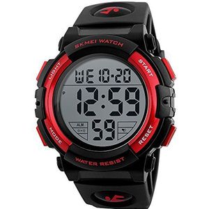 Heren grote wijzerplaat waterdicht horloge multifunctionele elektronische horloge outdoor sport horloge (8 stijlen), 1258 rood, riem