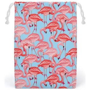 Tropische Roze Flamingo Canvas Trekkoord Zakken Herbruikbare Opbergtas Gedrukt Geschenken Sieraden Case Pouch Organizer Voor Reizen Thuis