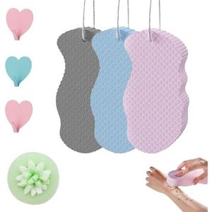 Magic Exfoliërende badspons, superzachte exfoliërende badspons, dode huidverwijderaar voor lichaam, huidvriendelijk en herbruikbaar, zachte diepe reiniging voor gezicht en lichaam (grijs/blauw/roze)