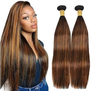 Lakaisa Straight Human Hair Bundles Brown Sew in Hair P430 Highlight Real Hair Extensions 2 Bundles 100% Unprocessed Brazilian Virgin Hair No Smell for Woman 28 28 Inch