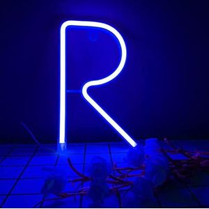 LED Alfabet Neonlichten, Neon Letter Sign Letter Neon Light Letters Lights Batterij en USB Powered Neon Sign Glow Neon Sign Letters Neonreclames voor Kerst Bar Cafe Party,Blauw,R