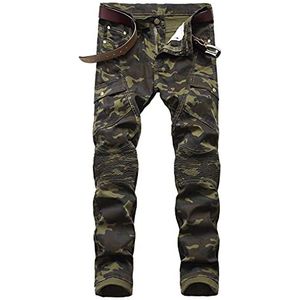 Kengue Slim Fit Ripped Distressed Straight Fit Jeans voor heren, Camo, 28