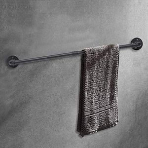 Rustieke handdoekhouder van zwarte buis, 80 cm, robuust, wandmontage, ijzeren handdoekstang, kledingstangen, pannenhouder voor badkamer, keuken
