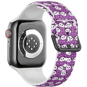 Zachte sportband compatibel met Apple Watch 38/40/41mm (Panda Beer Paars) Siliconen Armband Strap Accessoire voor iWatch