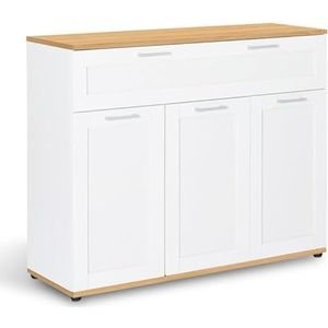 IDMarket - Dressoir 100 cm VITO 3 deuren en 1 lade, wit en houten dienblad