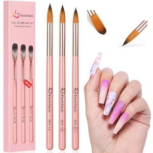 URAQT 3PCS Acryl Nagelborstel, Nail Art Penselen Set, Nail Art Pennen Nail Art Tips Builder Borstel, Professionele Manicure Boor Tekenborstel Nail Art Gereedschap voor DIY Nail Art Ontwerpen, Roségoud