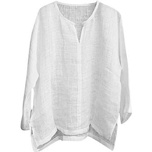 Vintage katoenen linnen shirt Casual lange mouw extra grote tops zomer v nek boho -stijl heren shirts (Color : White, Size : 5XL)