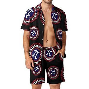 Pi Day Hawaiiaanse sets voor heren, button-down trainingspak met korte mouwen, strandoutfits, XL
