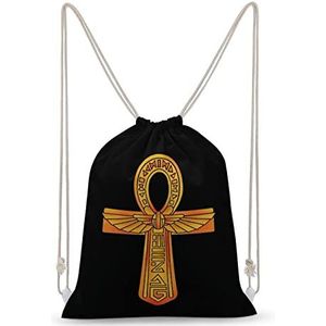 Gouden Egyptische Symbool Trekkoord Rugzak String Bag Sackpack Canvas Sport Dagrugzak voor Reizen Gym Winkelen