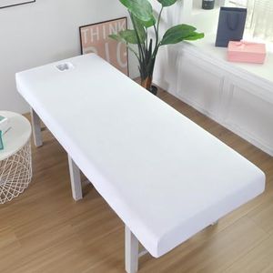 LDLCYCN Waterdichte massagebedhoes met gezichtsgat koeling dunne spa massagetafel beschermhoes massage laken cover elastische band rand allround wrap vierkante ronde kop, wit, 185 x 70 cm (T)