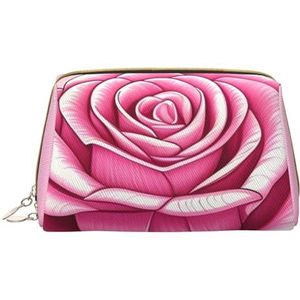 Mooie roze rozen draagbare cosmetische tas, reistas, uniseks, ritssluiting, geschikt voor dagelijks gebruik, Wit, Eén maat