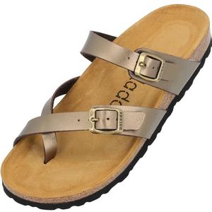 Palado Cres Teenslippers voor dames, teenslippers met verstelbare riempjes, outdoor en pantoffels met natuurlijk kurk-voetbed, sandalen met zool van het fijnste suède, Metallic brons, 39 EU