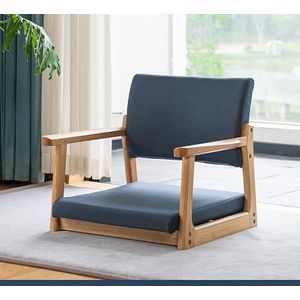 FZDZ Japanse massief houten tatami-stoel zonder poten met armleuningen rugleuning vloerstoel comfortabel kussen lage kruk geschikt voor raam, kantoor, thuis (B)
