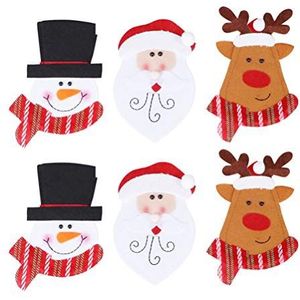 6 stuks kerst tafelzilveren tas cartoon bestekhouder vakantie kerst partij levert tafeldecoraties (Santa + sneeuwpop + )
