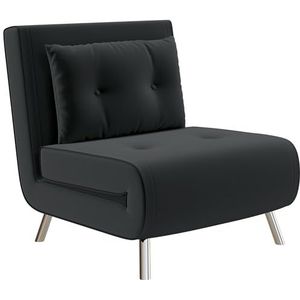 HOMCOM Slaapstoel, klapstoel met bedfunctie, enkele bank met kussen, logeerbed, gestoffeerde bank met fluwelen look, voor woonkamer, slaapkamer, zwart, 77 x 88 x 83 cm