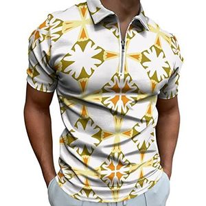 Retro Marokkaanse Bloemen Wijnstokken Half Zip-up Polo Shirts Voor Mannen Slim Fit Korte Mouw T-shirt Sneldrogende Golf Tops Tees XL