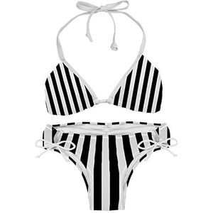 Dames Bikini Badpak Bikini Set Zwemmen Zwart & Wit Verticale Strepen, Meerkleurig, XXL/one size