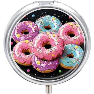 Donut Pill Box Draagbare Pillenorganizer met 3 compartimenten en kleine spiegel reizen pillendoosje voor zak of portemonnee ronde geneeskunde organisator decoratieve vitamine organizer