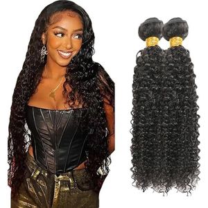 Salharer Curly Wave Human Hair Bundles 2 Extension Machine Double Wefts Unprocessed Remy Weave Natural Black Color for Woman 32 34 Inch