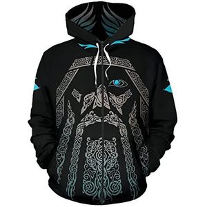 Noordse Ouroboros Hoodie,Viking Compass Vegvisir 3D Digital Print Pullover Met Volledige Rits,Heren Nieuwigheid Vintage Casual Lichtgewicht Sweatshirt Tops Met Lange Mouwen S-5XL
