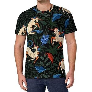 Unicorn Among Magic Herbs T-shirt met korte mouwen voor heren, casual ronde hals, modieus, zomertops
