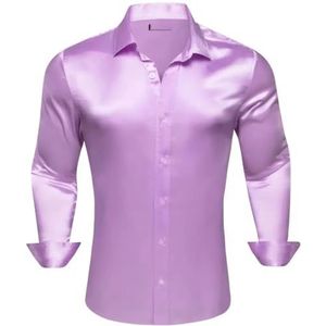 SDFGH Mannen Zijde Lange Mouw Paars Zwarte Bloem Geborduurde Slim Fit Mannelijke Blouses Casual Ademende Tops (Color : D, Size : Small)