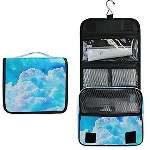 Blauwe wolk opknoping opvouwbare toilettas cosmetische make-up tas reizen kit organizer opslag waszakken case voor vrouwen meisjes badkamer