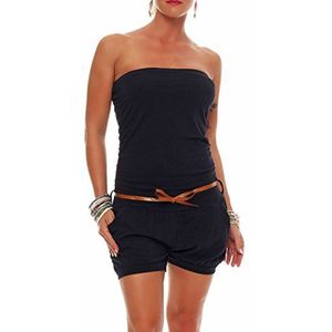 malito dames onesie kort in effen kleuren | Overall met riem | chique jumpsuit | Romper - Playsuit - Broekpak 8964 (donkerblauw)