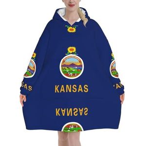 Oversized Kansas State Flag Hoodies Vrouwen Uk Pluizige Deken Hoodie Sherpa Vrouwen Fleece Draagbare Deken Mannen