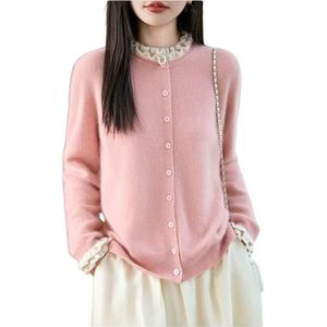 Elegante Kasjmiertrui Met Ruches for Dames Herfst Winter Warme Gebreide Trui Zachte Wollen Sweater Met Lange Mouwen Casual Tops for Dames(Pink,XX-Large)