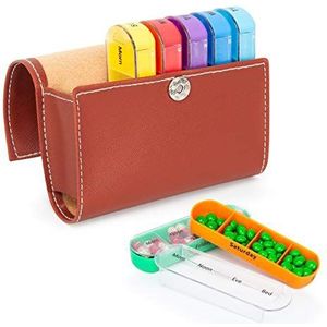 Pillendoos 7 dagen, wekelijkse pillenorganizer met PU-lederen etui voor reizen, dagelijkse medicijndoos met AM PM (4 per dag) - vochtbestendig ontwerp, ideaal voor medicijnen, tabletten, capsules,